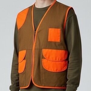 Vtg 100 cotton duck Mens Hunting Fishing Vest 2XL USA safety orange patriot ind